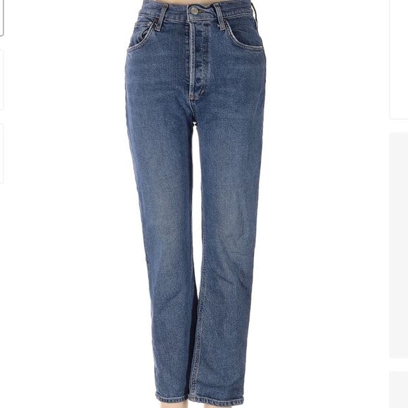 AGOLDE High Rise Organic Cotton Stretch Riley Straight Medium Wash Jeans Size 26 - Picture 2 of 10